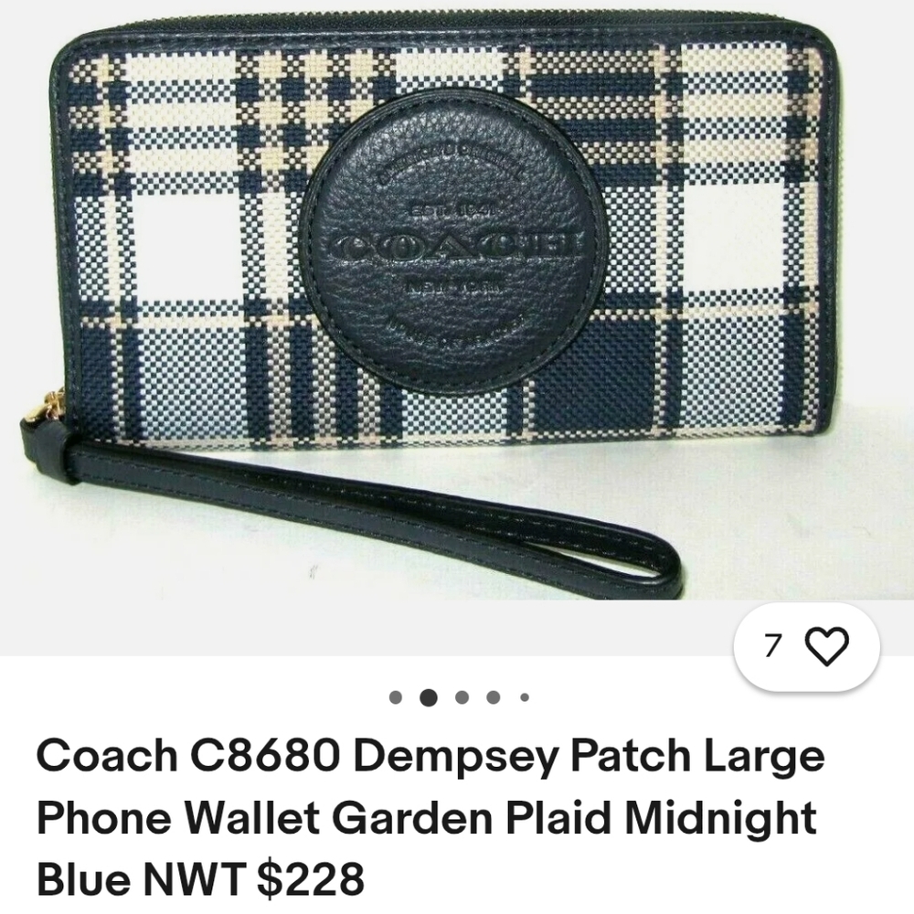 Coach trio   large Plaid Phone Wrislet  in Midnight Blue dust cover